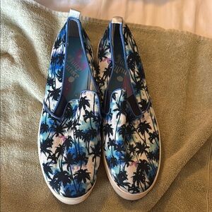 Juicy Couture Blue and White Palm Tree Slip-On Shoes